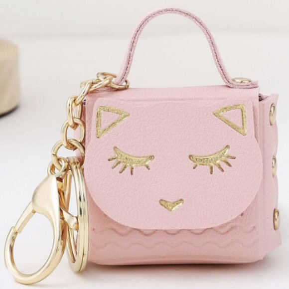 💕Pink Metallic Cat Bag Charm Keychain – Stylish & Cute Accessory😻 mini handbag - Picture 1 of 4